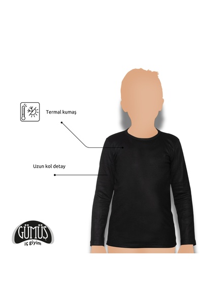 Gümüş İç Giyim Момчешка черна зимна термоблуза с дълъг ръкав, сребристо бельо...