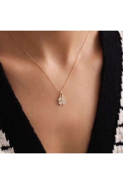 Sembol Gold Altın Kalpli Yonca Kolye