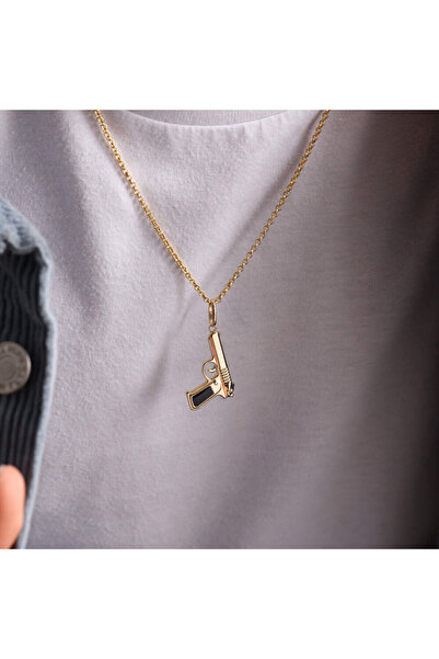 Sembol Gold Altın Erkek Kolye Silah Tasarım Doç Zİncir