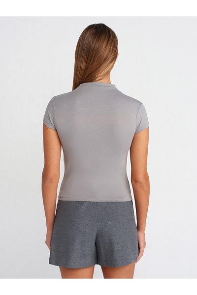 Dilvin 31439 Stand Collar T-Shirt-Gray