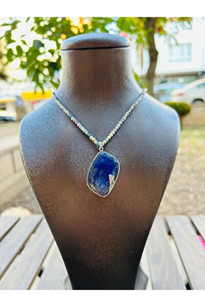 Luna Lapis Lazuli Kolye Ucu Detaylı Dendritli Opal Doğal Taşlı Gümüş Kolye