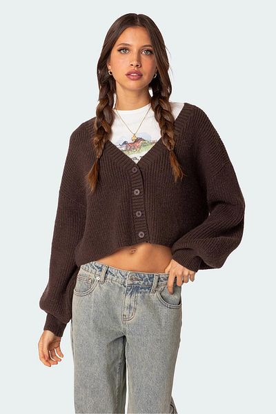 Madmext Hnědý pletený svetr na knoflíky Cardigan MG1990