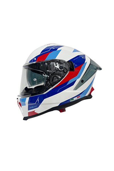 Sway KASK SW 865 TITAN White Blue Red GÜNEŞ GÖZLÜKLÜ
