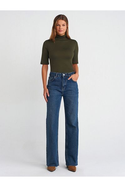 Dilvin 71741 Pantaloni din denim fără cusături Tint Wideleg