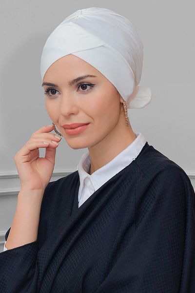 HÜRREM BONE Κρέμα Πρακτικό έτοιμο κουμπωτό Hijab Bonnet Αμμώδες ύφασμα φιόγκος διπλής όψης μονό σταυρό 1833_40