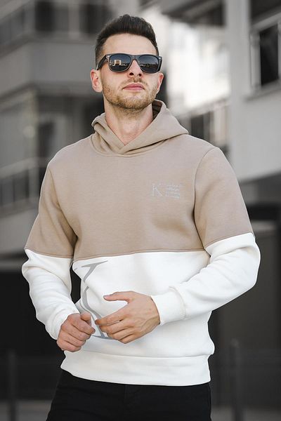 Oksit Ανδρικό φούτερ Kewin Three Thread Raised με εμπριμέ διπλό χρώμα με κουκούλα