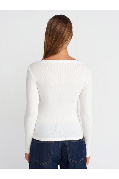 Dilvin 31462 Boat Neck Μακρυμάνικο Top-Ecru