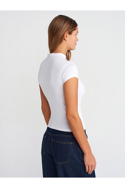 Dilvin 31439 Stand Collar T-Shirt-White