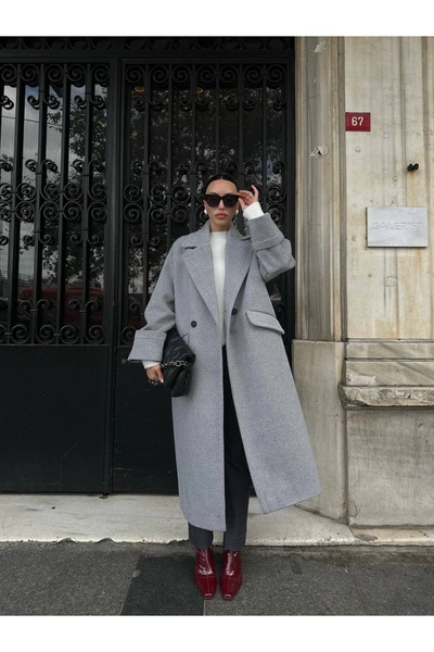 SERHANE معطف كلاسيكي فاخر كبير الحجم باللون الرمادي