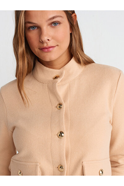 Dilvin 60406 Model Thessaloniki Cardigan - Button Detailed, Light Beige