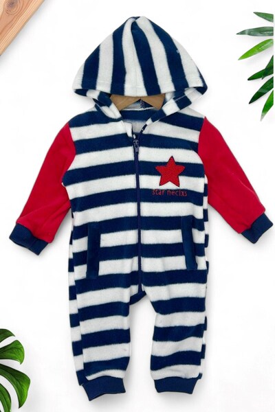 Ege Bebek ERKEK  BEBEK KIŞLIK FERMUARLI ÇİZGİLİ KULAK DETAYLI WELSOFT TULUM 3-6-9-12 AY