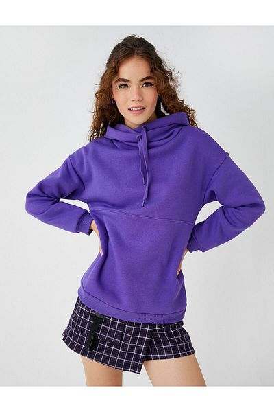 Koton Oversize Hooded Basic Sweatshirt with Fleece Inside