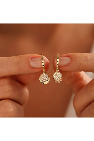 Sembol Gold Altın Round Küpe İkili