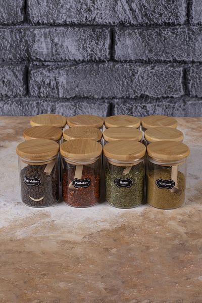 Lizzy 12-Piece Spice Bowl Set with Bamboo Lid and Spoon and Label Gift