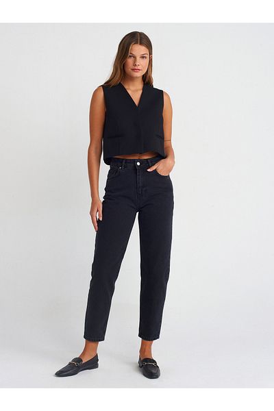 Dilvin Black Basic Mom Pants with Size 71740