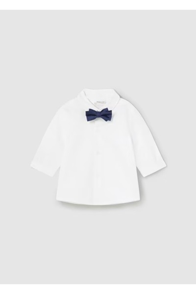 MAYORAL White Baby Boy Long Sleeve Bow Tie Shirt