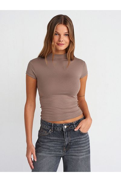 Dilvin 31439 Mink Stand Collar T-Shirt