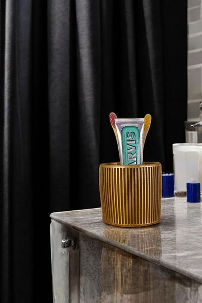 Evene Gold Colored Toothbrush Holder - Countertop and Stand Model 1