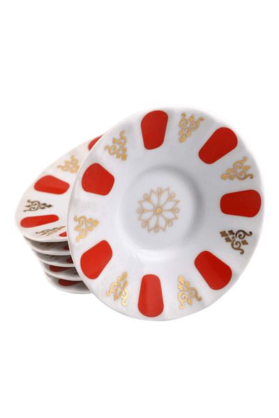 Porland Ergonomic Porcelain Tea Plate for 6 People - Red Gold