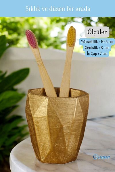 Evene Gold Colored Toothbrush Holder - Countertop Stand Model 2