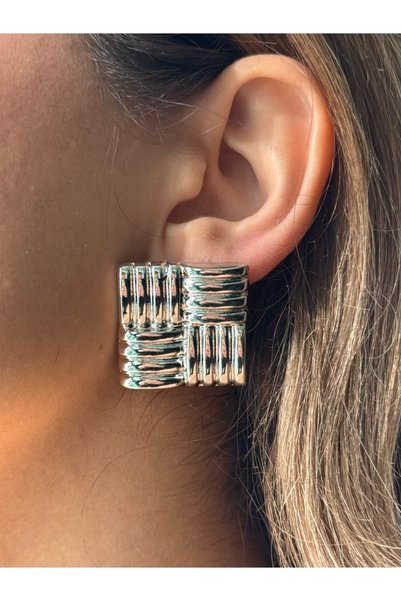 ESMECO Square Silver Color Earrings