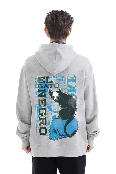 Butik El Gato Printed Two Thread Oversize Hooded Unisex Kangaroo Pocket Sweatshirt