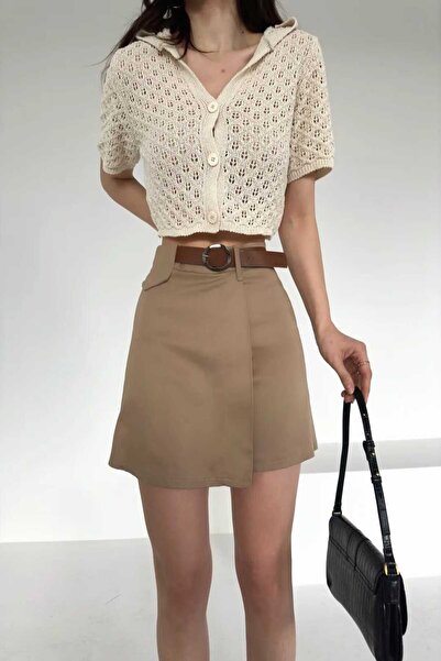 Esmilda Kemerli Gabardin Şort Etek