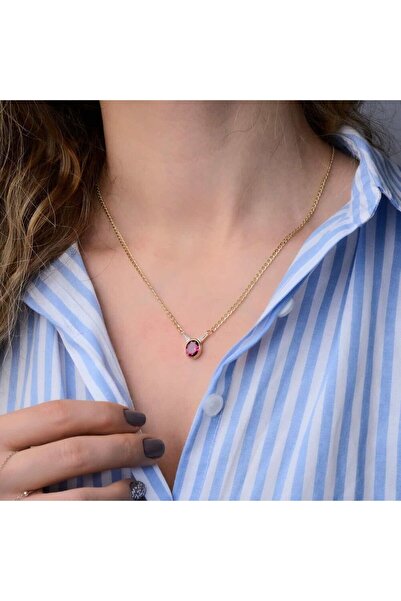 Sembol Gold Granada Altın Kolye 14 Ayar Ruby Taşlı Gurmet Zincir 50 Cm