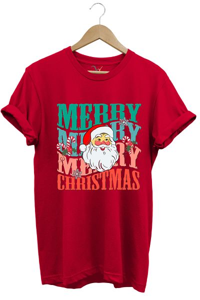 WİDİ Unisex Christmas Santa - Merry Christmas Printed Cotton Regular Fit T-Shirt