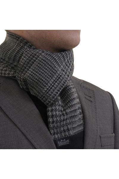 Exve Exclusive Eșarfă cu două fețe din lână de iarnă, cu model de picioare de gâscă, în carouri, negru, gri