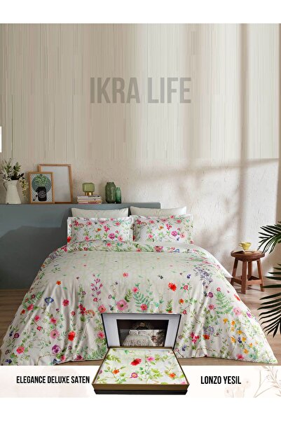 Taç Lonzo yesil Saten Cift kişilik Nevresim Takımı