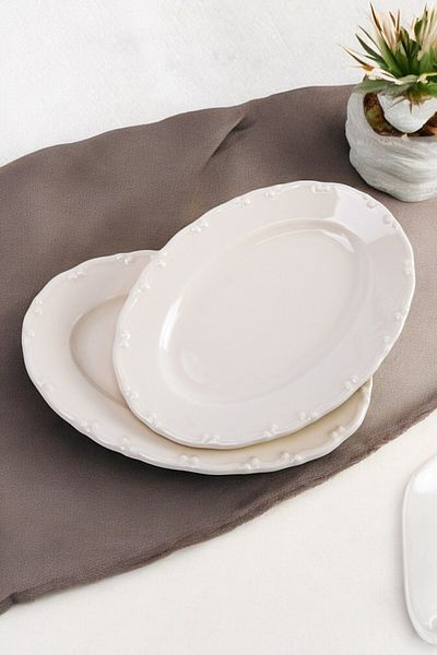 Digithome Liana 20 cm Porcelain Boat Plate - Cream Tl 4012307