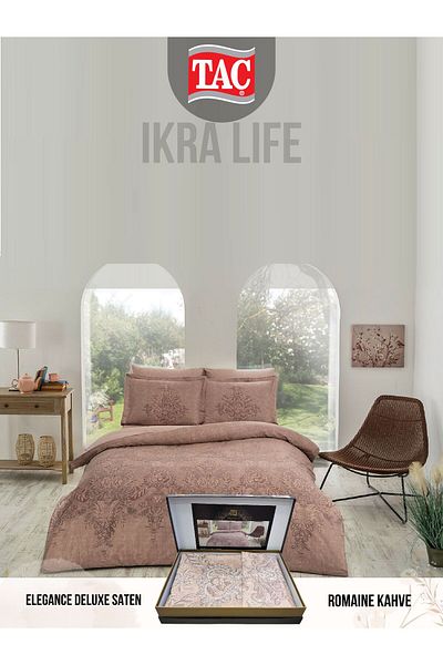 Taç Romaine Brown Deluxe Satin Double Duvet Cover Set