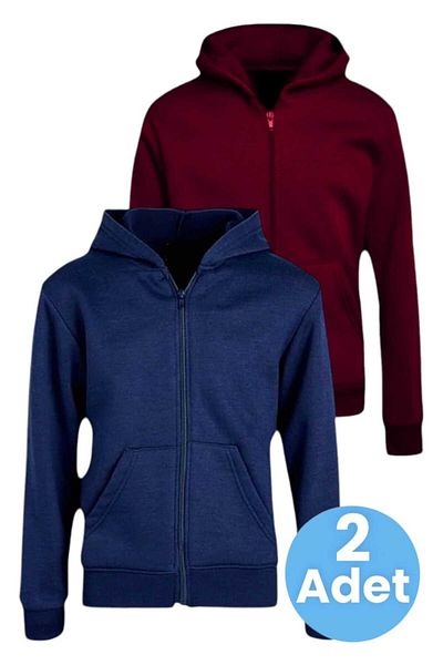 Uniquetrenders Set de 2 hanorace unisex din bumbac cu glugă și fermoar