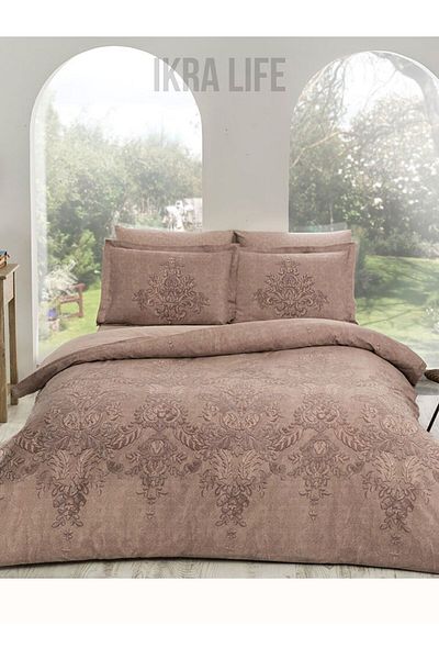 Taç Romaine Brown Deluxe Satin Double Duvet Cover Set
