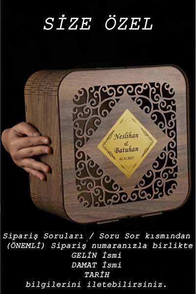 ADENZ Ahşap Takı Zarf Kutusu - Kişiye Özel / Düğün Nişan Söz Kına Gecesi Sünnet Vb.