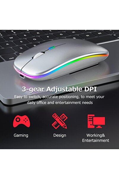 JUNGLEE LED IŞIKLI ŞARJLI MOUSE 2.4GHZ USB WİRELESS VE BLUETOOTH LU SESSİZ İOS ANDROİD TELEFON TABLET PC TV