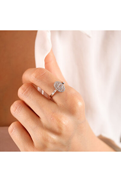 Sembol Gold Beyaz Altın Baget Yüzük Markiz