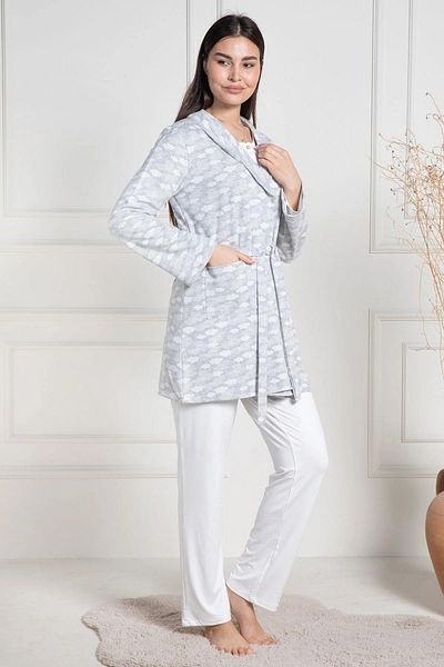 Mecit Pijama Σετ πιτζάμες εγκυμοσύνης χειμώνα - με πρωινή ρόμπα, 75% βαμβάκι, 20% βισκόζη, 5% λύκρα, σετ 2