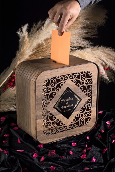 ADENZ Ahşap Takı Zarf Kutusu - Kişiye Özel / Düğün Nişan Söz Kına Gecesi Sünnet Vb.