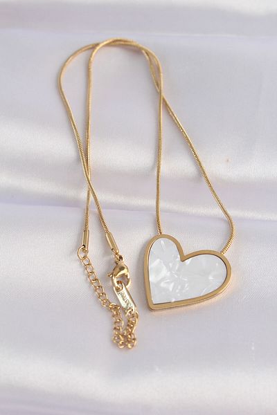 Skygo 316L Steel Chain Gold Color Marble Pattern Heart Necklace - Tj-Bko8657