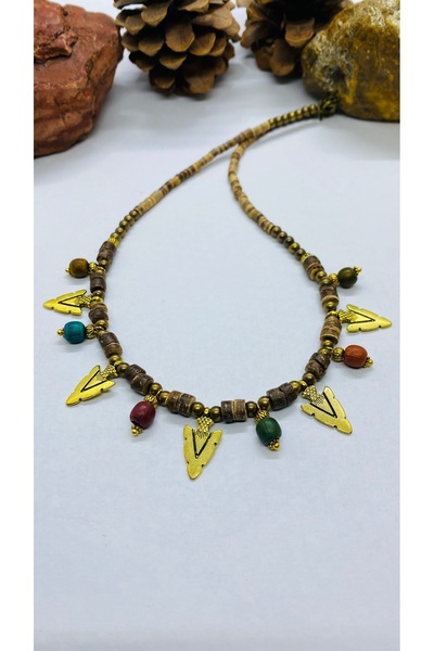 Porsuk Alternatif Coconat Patina Women's Necklace with Handmade Brass Apparatus