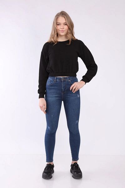 Sıvoza Women's Elastic Waist Crew Neck Crop Sweatshirt