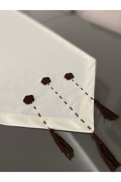Parla Life Bitter Brown Floral Patterned Flannelette Runner με φούντες - 40x120 (Προσαρμοσμένο μέγεθος και χρώμα)