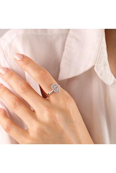 Sembol Gold Beyaz Altın Baget Yüzük Markiz