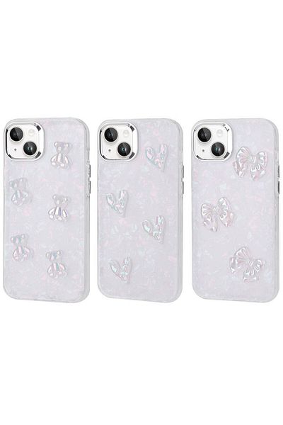 noktaks متوافق مع هاتف iPhone 15 Plus - غطاء سيليكون لامع مع مجسمات منقوشة - دب - T29589