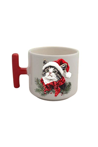 lili hediyelik Cute Cat on New Year's Eve Printed Coffee Cup Mug Cup Christmas New Year's Gift