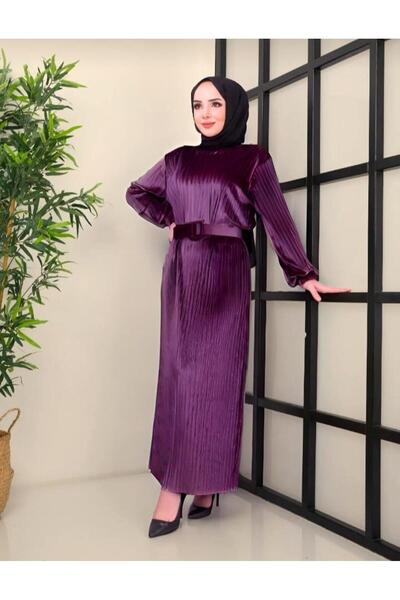 ECK MODA Γυναικείο φόρεμα από βελούδινο ύφασμα Full Lycra με πλισέ με ζώνη μέ...