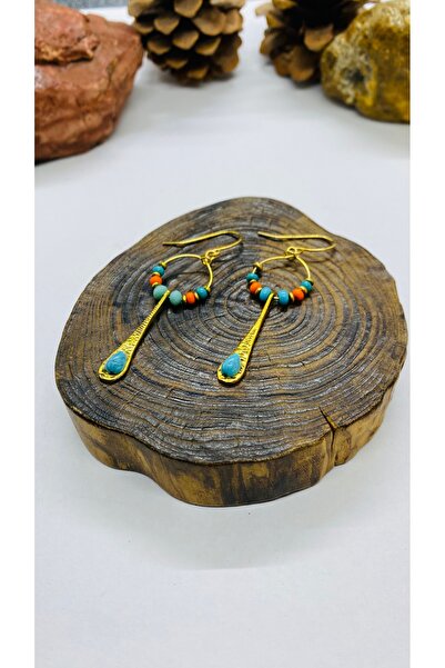 Porsuk Alternatif أقراط نسائية من النحاس المصنوع يدوياً مع حجر الفيروز