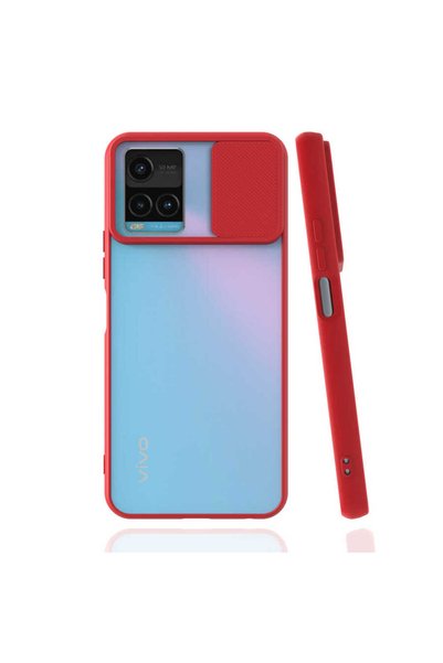 kilifone لهاتف Vivo Y21S - غطاء منزلق منزلق خلفي للعدسة - أحمر